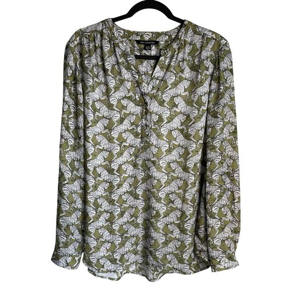 Zac & Rachel Tops - Zac & Rachel Popover Blouse Long Roll Tab Sleeves Zebras Green Black White Sz XL